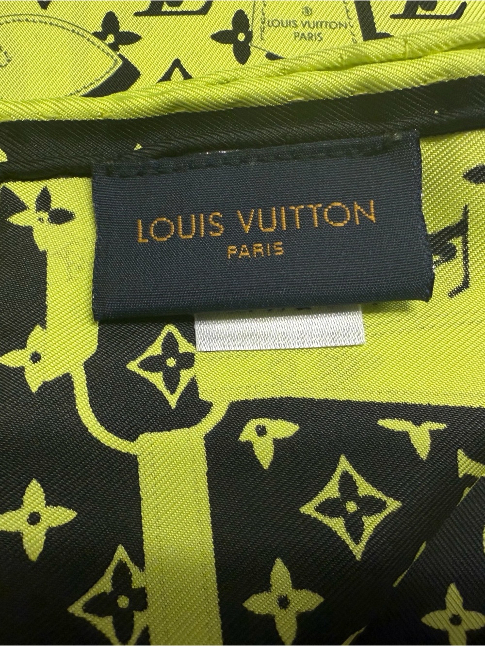 NEW- Louis Vuitton Yellow & Black Monogram Silk Scarf Model #M77350 - Picture 2 of 5